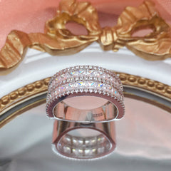 Irregular Princess Cut Sterling Silver Wedding Bands