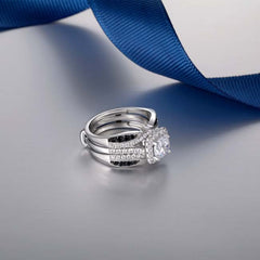 Luxurious Round Cut Sterling Silver Wedding Sets