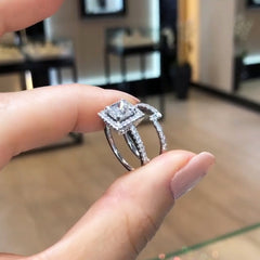 Unique Princess Cut Sterling Silver Wedding Sets