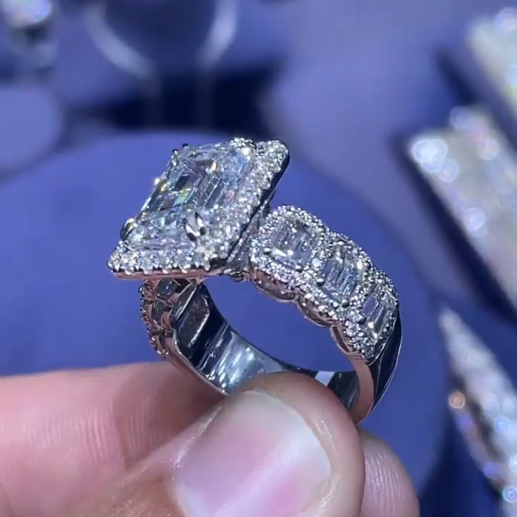 Gorgeous Radiant Cut Sterling Silver Wedding Rings