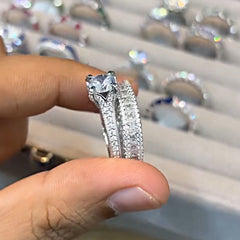Brilliant Round Cut Sterling Silver Wedding Sets