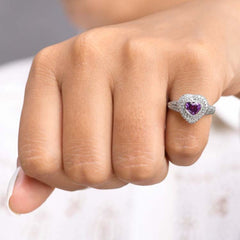 Halo Sterling Silver Heart Cut Engagement Rings