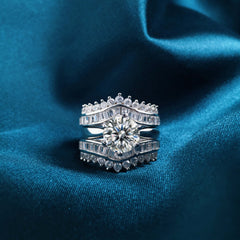 Handmade Round Cut Sterling Silver Wedding Sets