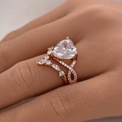 Ring Interweaving Heart Cut Rose Gold Bridal Ring Sets