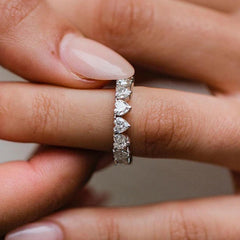 Inlay Heart Cut Sterling Silver Wedding Bands