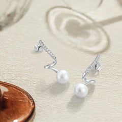 Sterling Silver Pearl Spiral Earrings