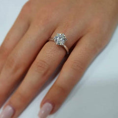 Single Diamond Round Cut Sterling Silver Engagement Rings
