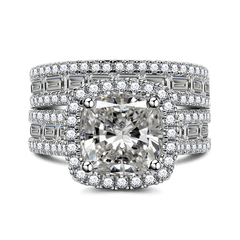 Luxurious Cushion Cut Sterling Silver Wedding Sets