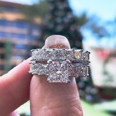 Brilliant Princess Cut Sterling Silver Wedding Sets