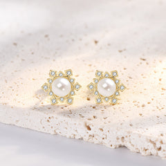 Snowflake Pearl Earrings Light Luxury Elegant High-Grade Sterling Silver