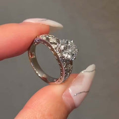 Hollow Design Round Cut Sterling Silver Wedding Rings