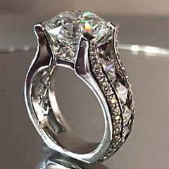 Hollow Round Cut Sterling Silver Engagement Rings