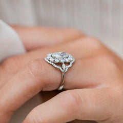 Halo Hollow Oval Cut Silver Engagement Rings