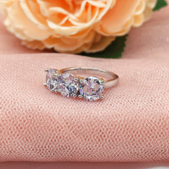 Three Stones Round Cut Sterling Silver Wedding Rings