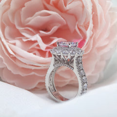Elevated Hollow Round Cut Sterling Silver Wedding Rings
