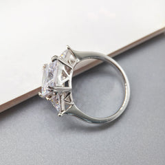 Three Stones Radiant Cut Sterling Silver Wedding Rings