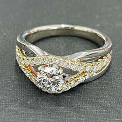Two-Color Round Cut Sterling Silver Wedding Rings