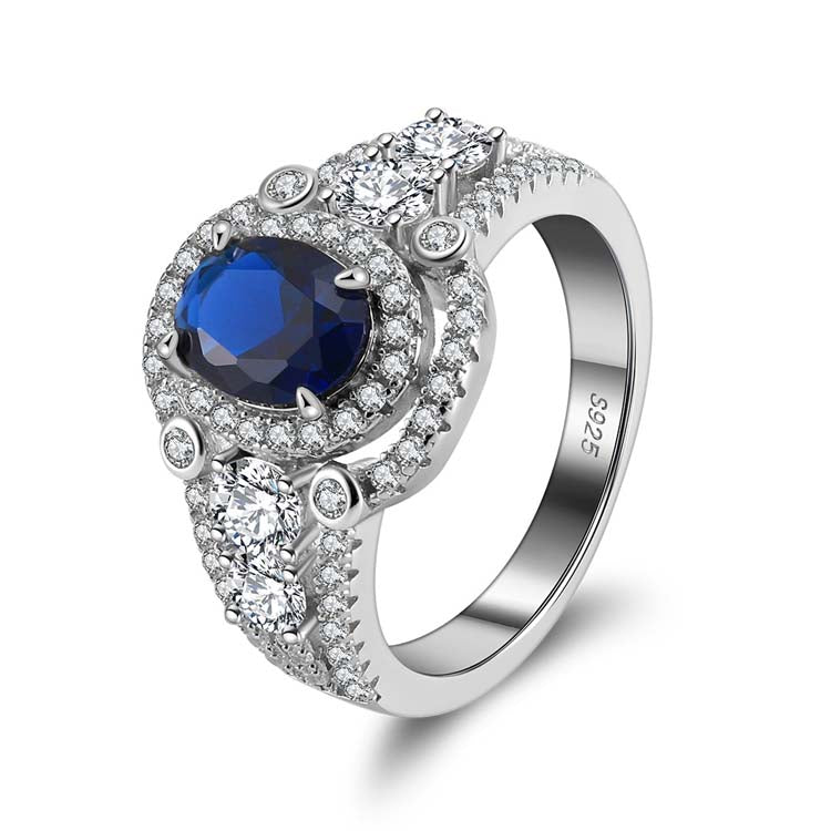 Oval Cut Halo Sterling Silver Wedding Rings