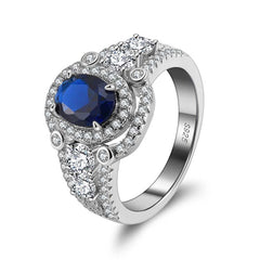 Oval Cut Halo Sterling Silver Wedding Rings