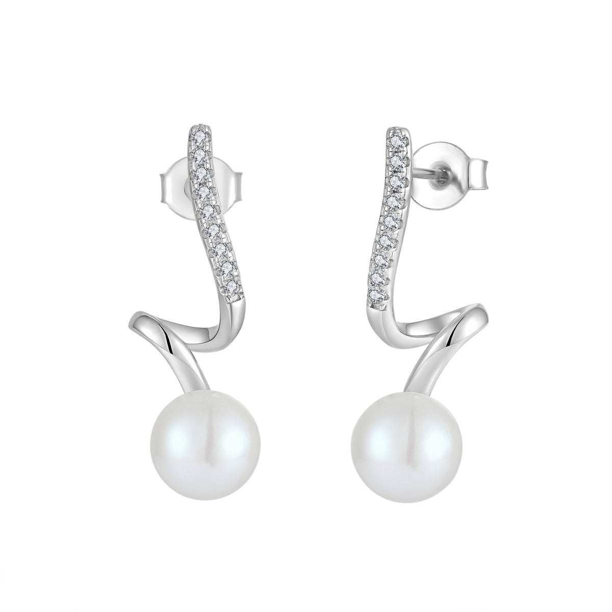 Sterling Silver Pearl Spiral Earrings