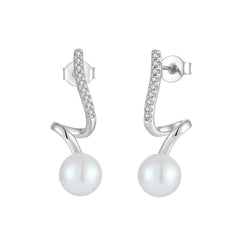 Sterling Silver Pearl Spiral Earrings