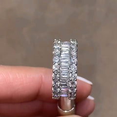 Full Diamond Baguette Cut Sterling Silver Wedding Bands