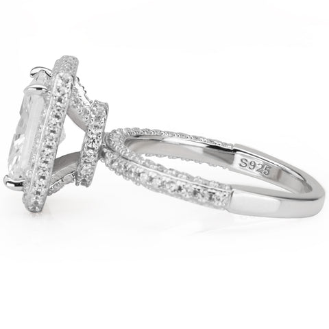 Handmade shine 4 CT Radiant Cut  silver engagement ring set