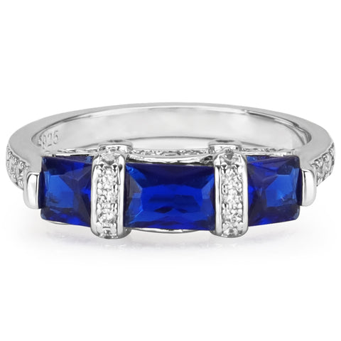 Pavlia Handmade 1 CT Blue Baguette Cut Silver Fashion Rings