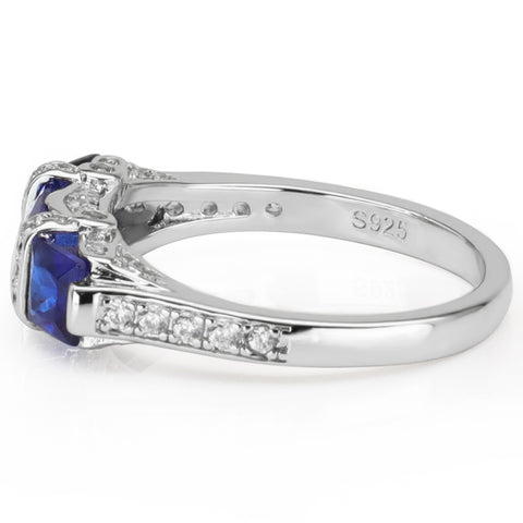 Pavlia Handmade 1 CT Blue Baguette Cut Silver Fashion Rings