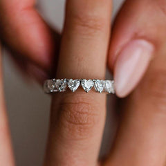Inlay Heart Cut Sterling Silver Wedding Bands