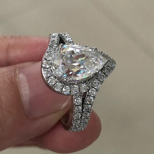Irregular Pear Cut Sterling Silver Engagement Rings