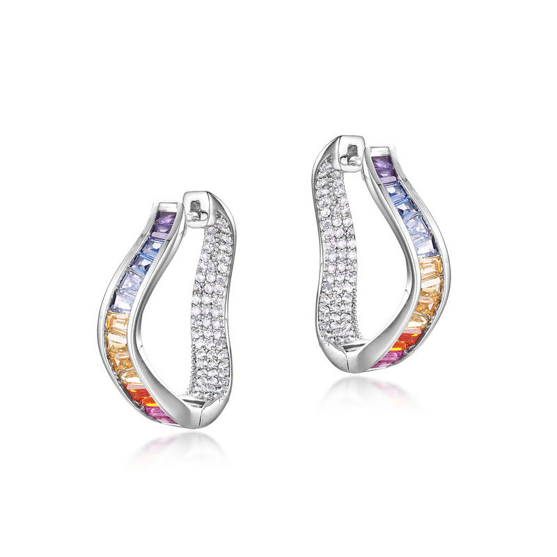 Irregular earrings Silver rainbow zircon earrings