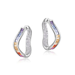 Irregular earrings Silver rainbow zircon earrings