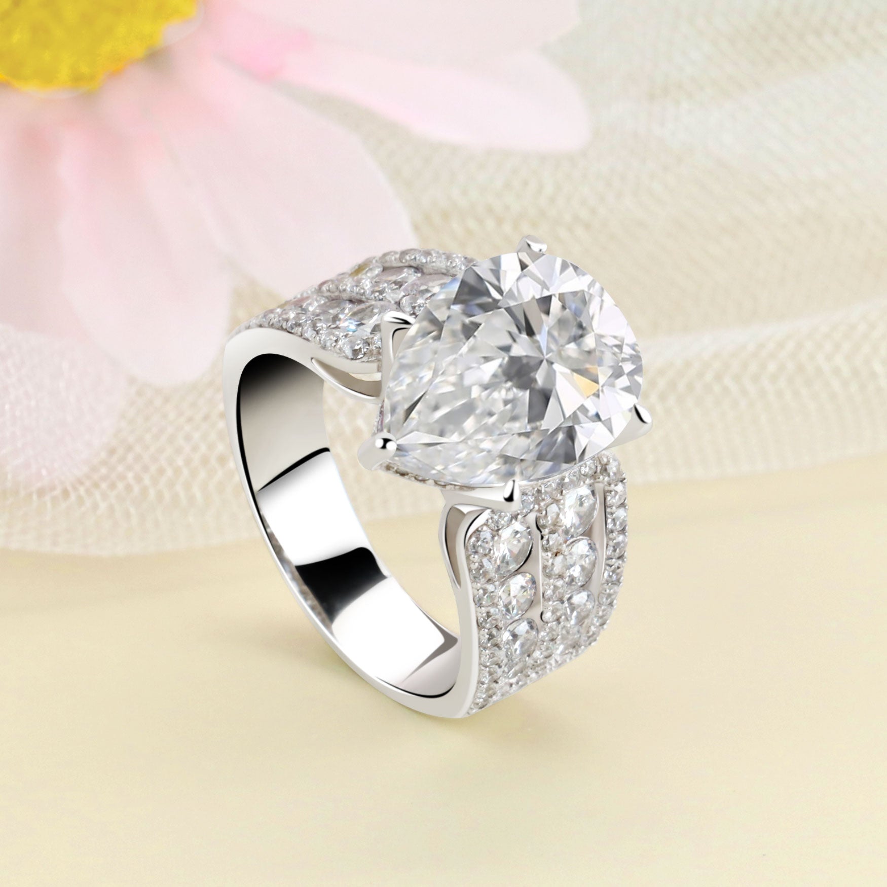 Shine 9CT Pear Cut Engagement Ring in Widen Band