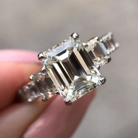 Sidestone 5 CT Baguette Cut Three Stones Promise Ring