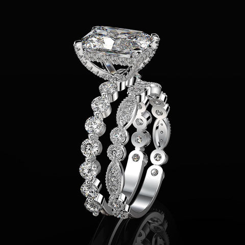 3 CT Radiant Cut Simplicity Sidestone Round Diamond Wedding Sets