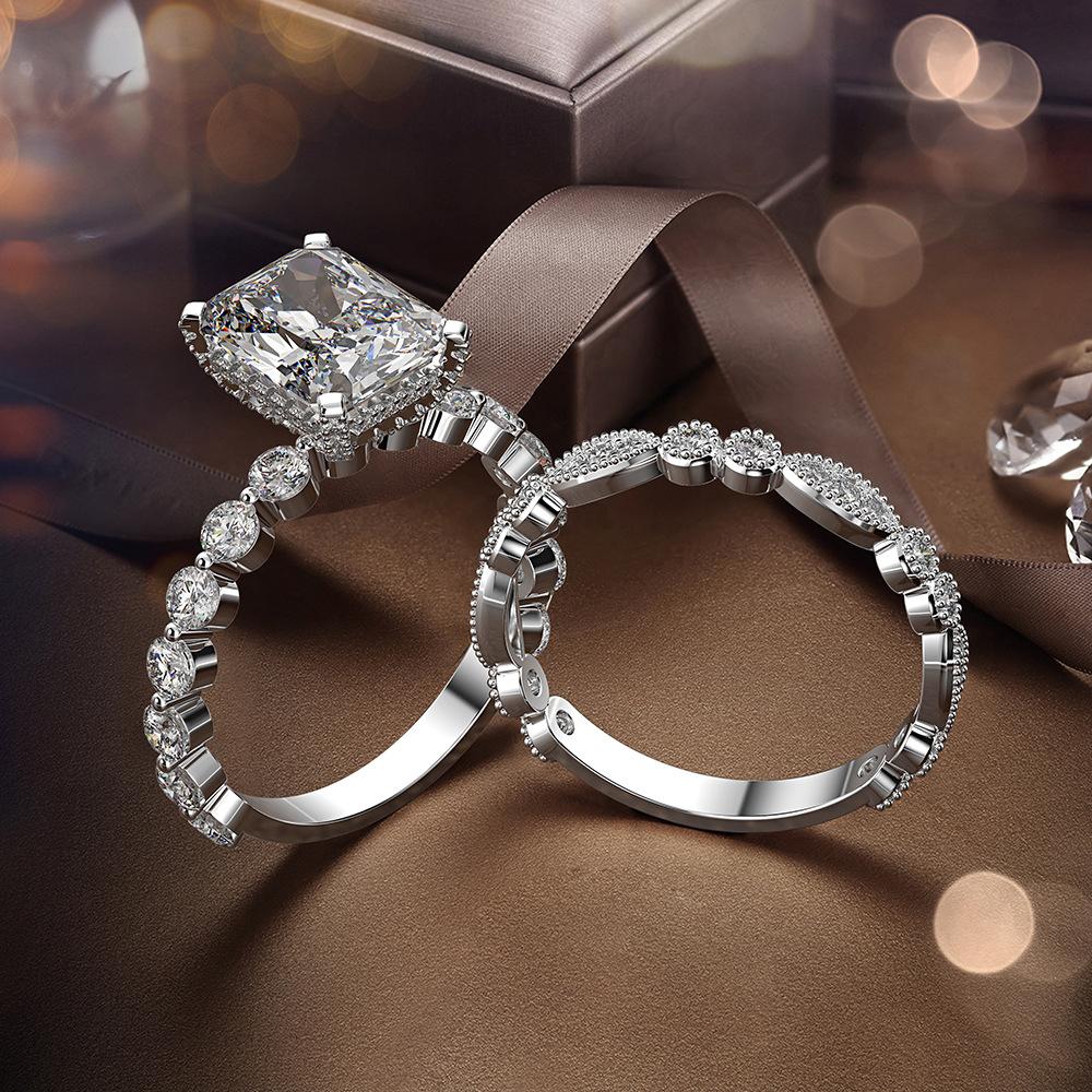 3 CT Radiant Cut Simplicity Sidestone Round Diamond Wedding Sets