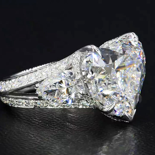 Pavlia 3 CT Heart Cut Hollow Fork Dense Diamond Heart Rings