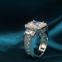 Brilliant Radiant Cut Halo Sterling Silver Engagement Rings