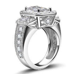 Brilliant Radiant Cut Halo Sterling Silver Engagement Rings