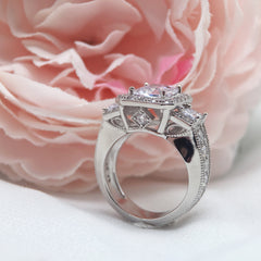 Brilliant Radiant Cut Halo Sterling Silver Engagement Rings