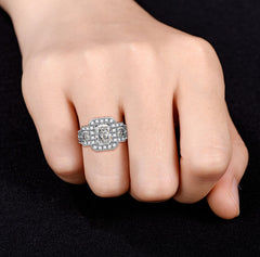 Brilliant Radiant Cut Halo Sterling Silver Engagement Rings