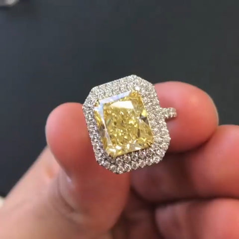 8 CT Radiant Cut Double Halo Fine Yellow Diamond Mother's Rings