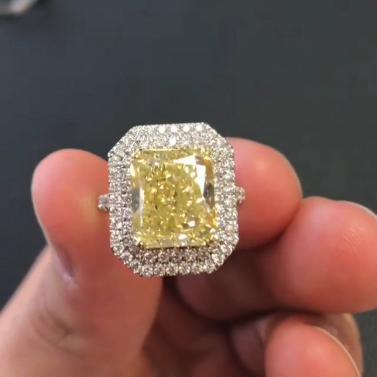 8 CT Radiant Cut Double Halo Fine Yellow Diamond Mother's Rings