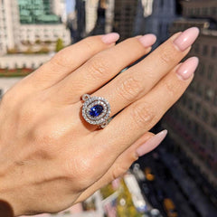 Sapphire Oval Cut Sterling Silver Halo Engagement Rings