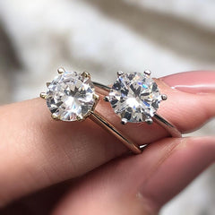 Single Diamond Round Cut Sterling Silver Engagement Rings