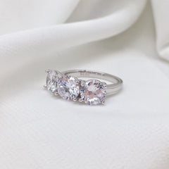 Three Stones Round Cut Sterling Silver Wedding Rings