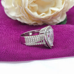 Luxury Pear Cut Sterling Silver Halo Engagement Rings