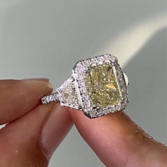Halo Yellow Diamond Sterling Silver Engagement Rings