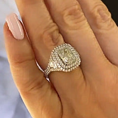 Double Halo Radiant Cut Sterling Silver Engagement Rings